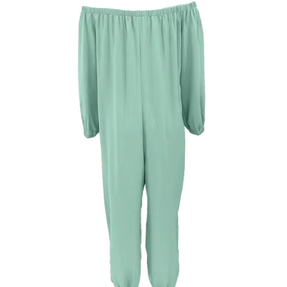 Solid Off Shoulder Jumpsuit, Casual Long Sleeve Jumpsuit